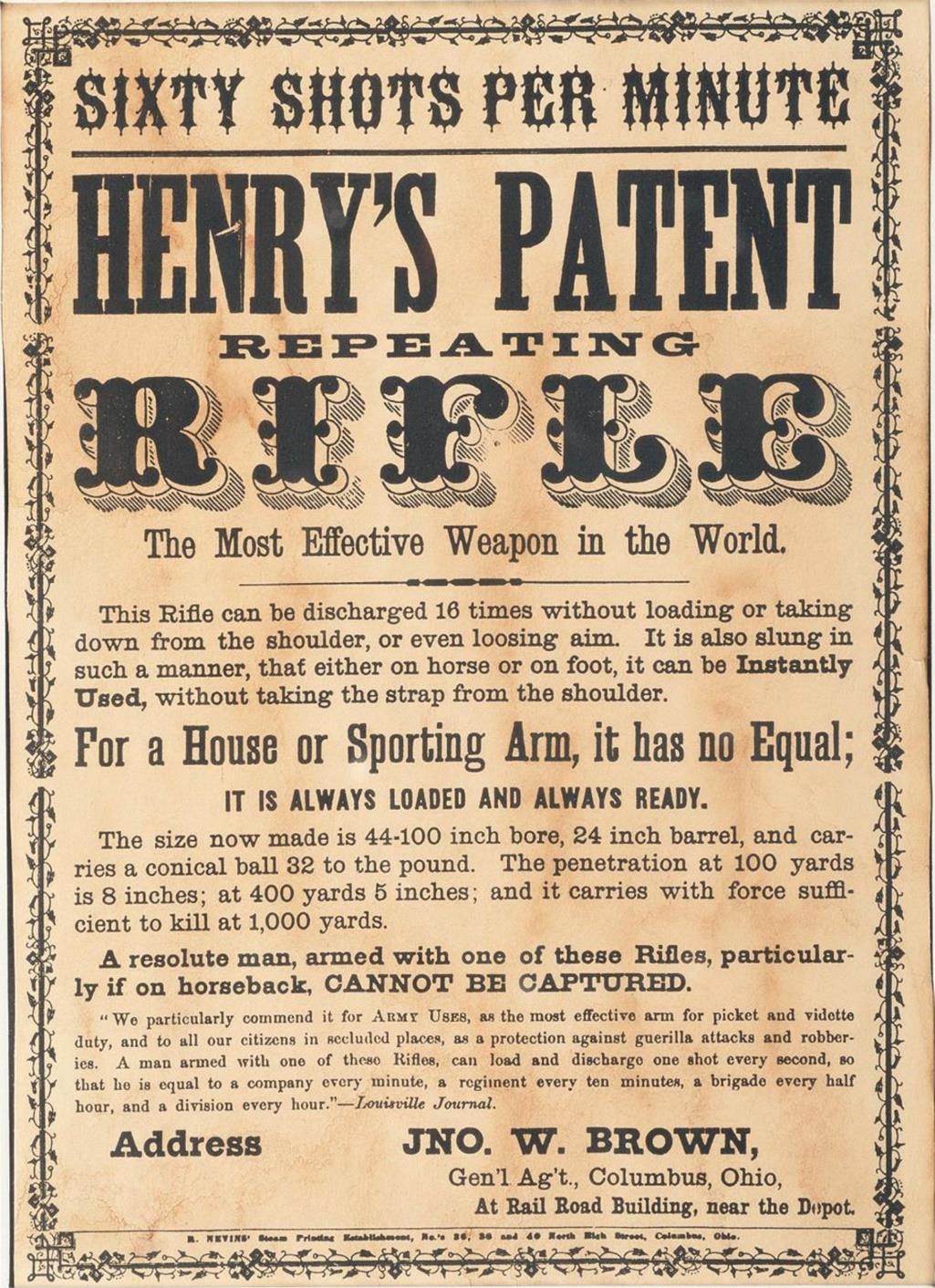 Sixty Shots Per Minute, a Henry Rifle 19th Century Advertisement